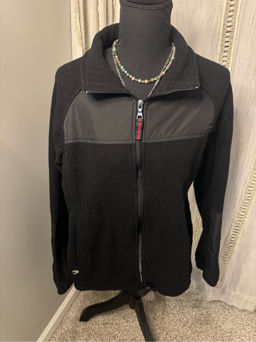 Tommy Hilfiger Black Full-Zip Fleece Jacket with Wind-Resistant Yoke